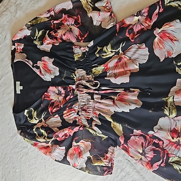 Floral black chiffon spring mini dress size small - Picture 13 of 16